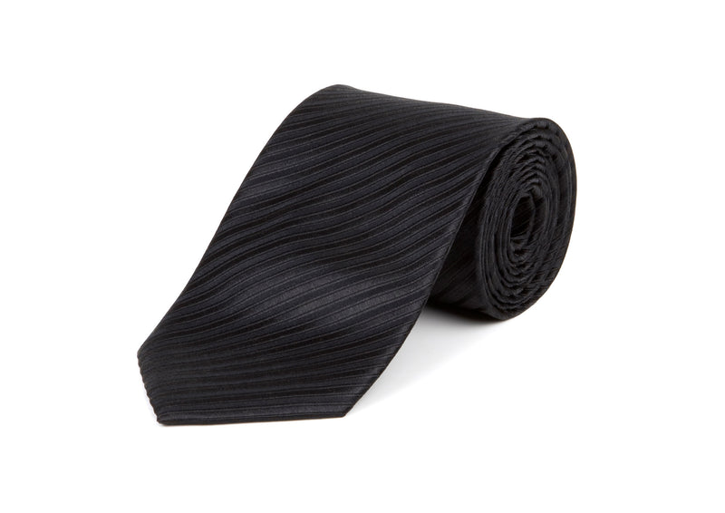 Black Self Striped 100% Silk Tie