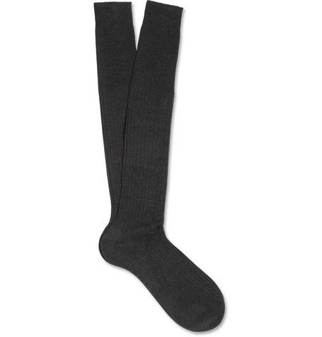 Grey Ribbed Knee-Length Bresciani Socks