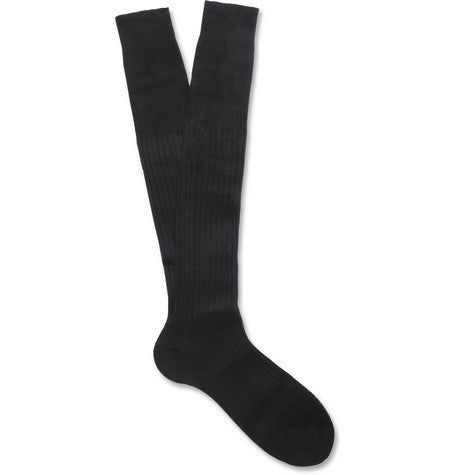 Navy Ribbed Knee-Length Bresciani Socks