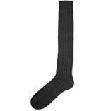 Grey Ribbed Knee - Length 100% Cashmere Socks
