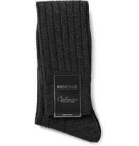 Grey Ribbed Knee - Length 100% Cashmere Socks